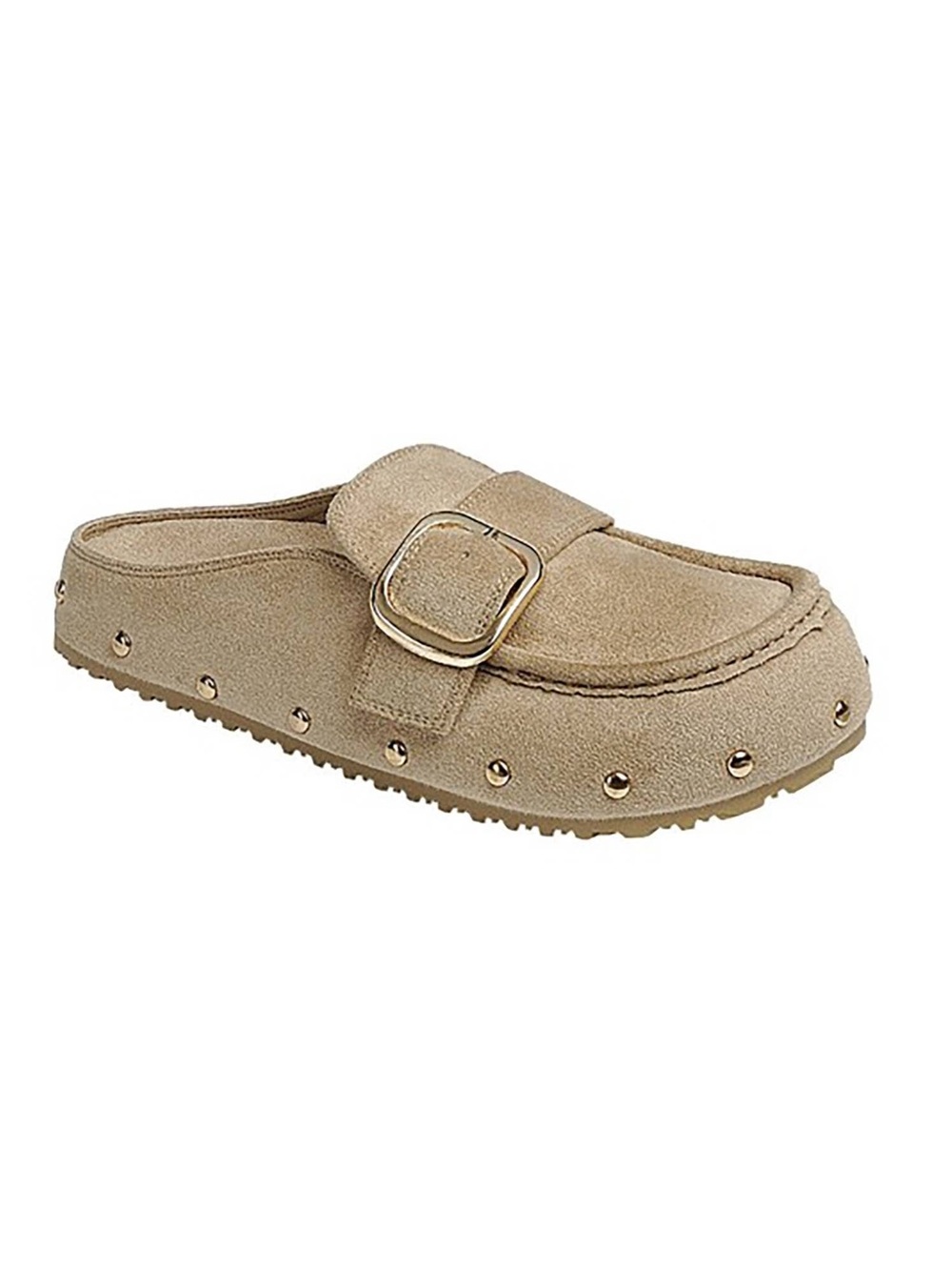 Women‘s Bone Suede Rivet Slip On Comfort Flat Clogs - Picture 2 of 4